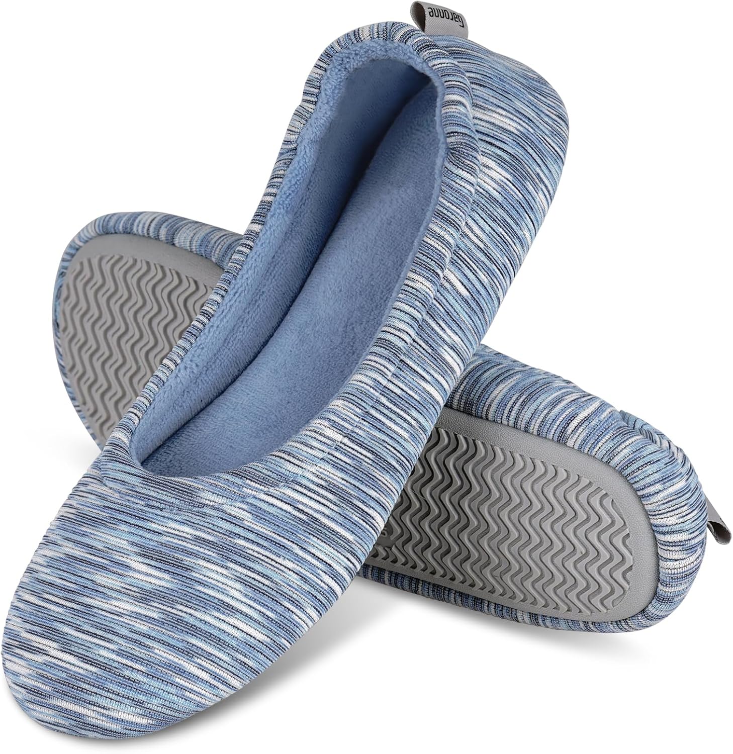 Garonne Women's Ballerina Slippers with Memory Foam and Rubber Sole, Ladies' Non-Slip House Shoes for Bedroom Indoor
