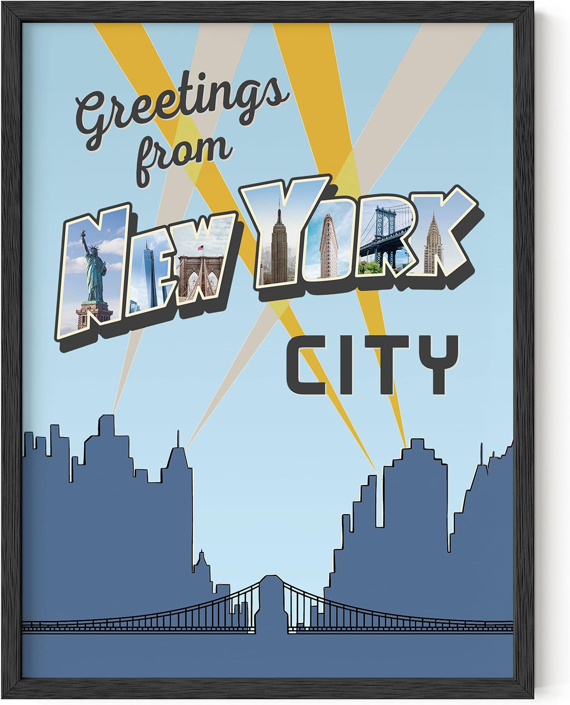 HAUS AND HUES Vintage Poster New York Greetings from NYC Travel Posters New York Art Print City Poster UNFRAMED 12” x 16” (Greetings from NYC)