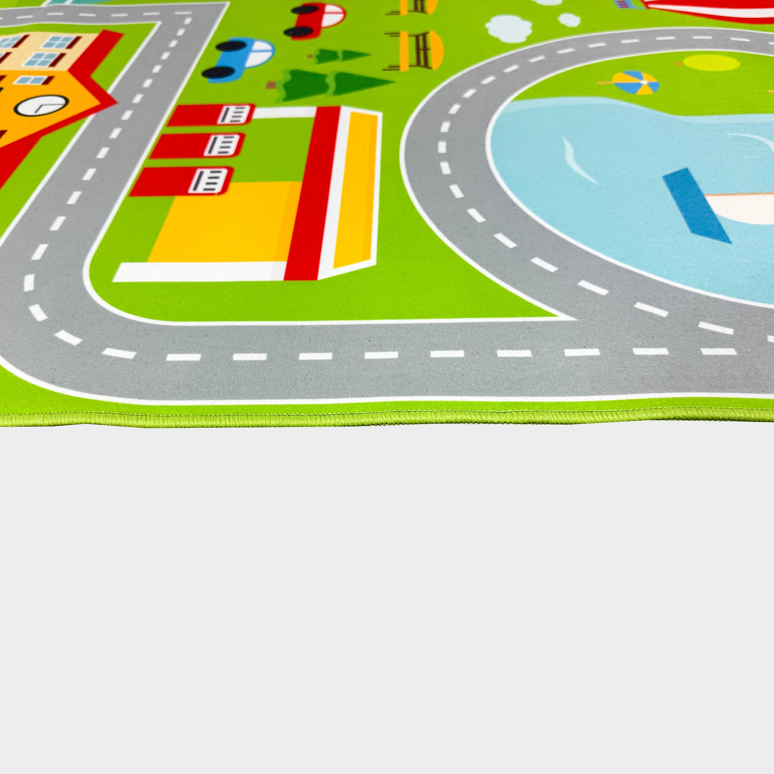 CARPETIA Kinderteppich Stadtplan Straßen Grün rutschfest 140x200 cm | Rutschfest, pflegeleicht, strapazierfähig, schadstofffrei und saugrobotergeeignet, OEKO-TEX geprüft, für Fußbodenheizung