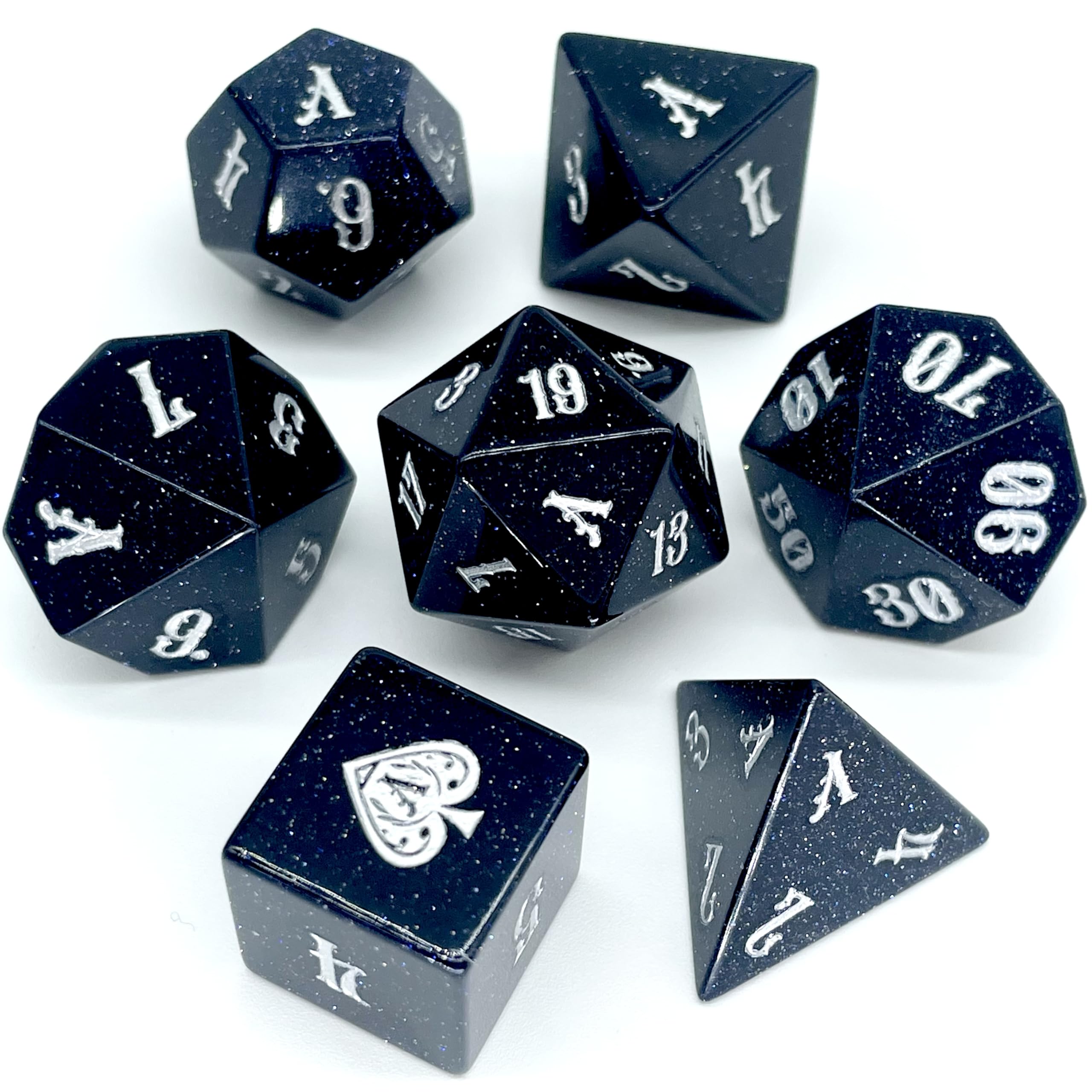 TruewonStone Dice, Set of 7 Handmade Dice for RPG,DND Made by Natural Gemstones. (Synthetic Blue Sandstone)