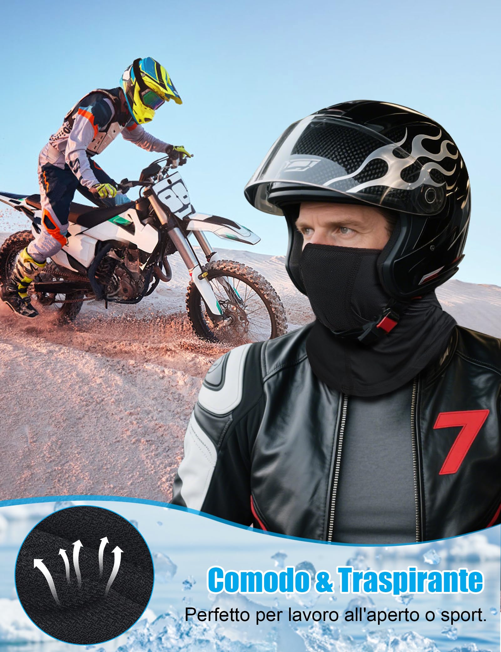 MELLIEX Passamontagna Estivo per Uomo e Donna, Traspirante e Leggero Sottocasco Moto Estivo Protezione UV con Fori per Occhiali, Balaclava per Motociclismo, Ciclismo, Sci e Sport all'Aria Aperta