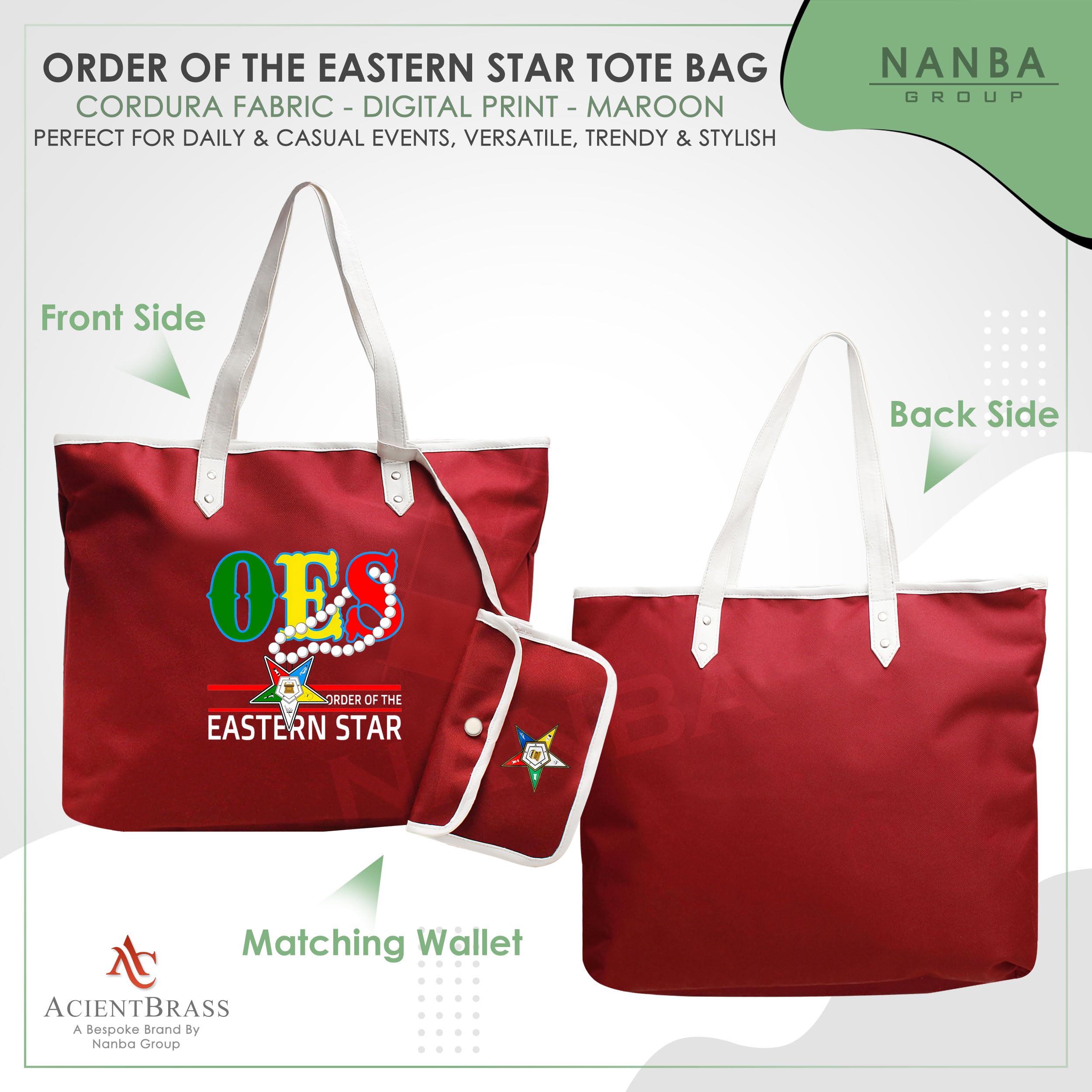 OES Order of the Eastern Star Tote Bag with Matching Wallet, Cordura