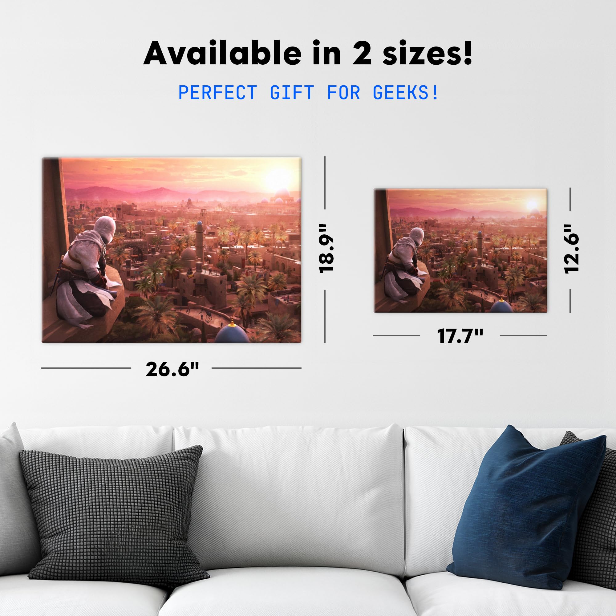 Displate Metall poster Assassin's Creed Baghdad Roofs Größe L | Bilder Wanddeko Wohnzimmer & Schlafzimmer Wandbilder, Geschenk. Wandkunst mit Magnet-Befestigung, ohne Bohren.