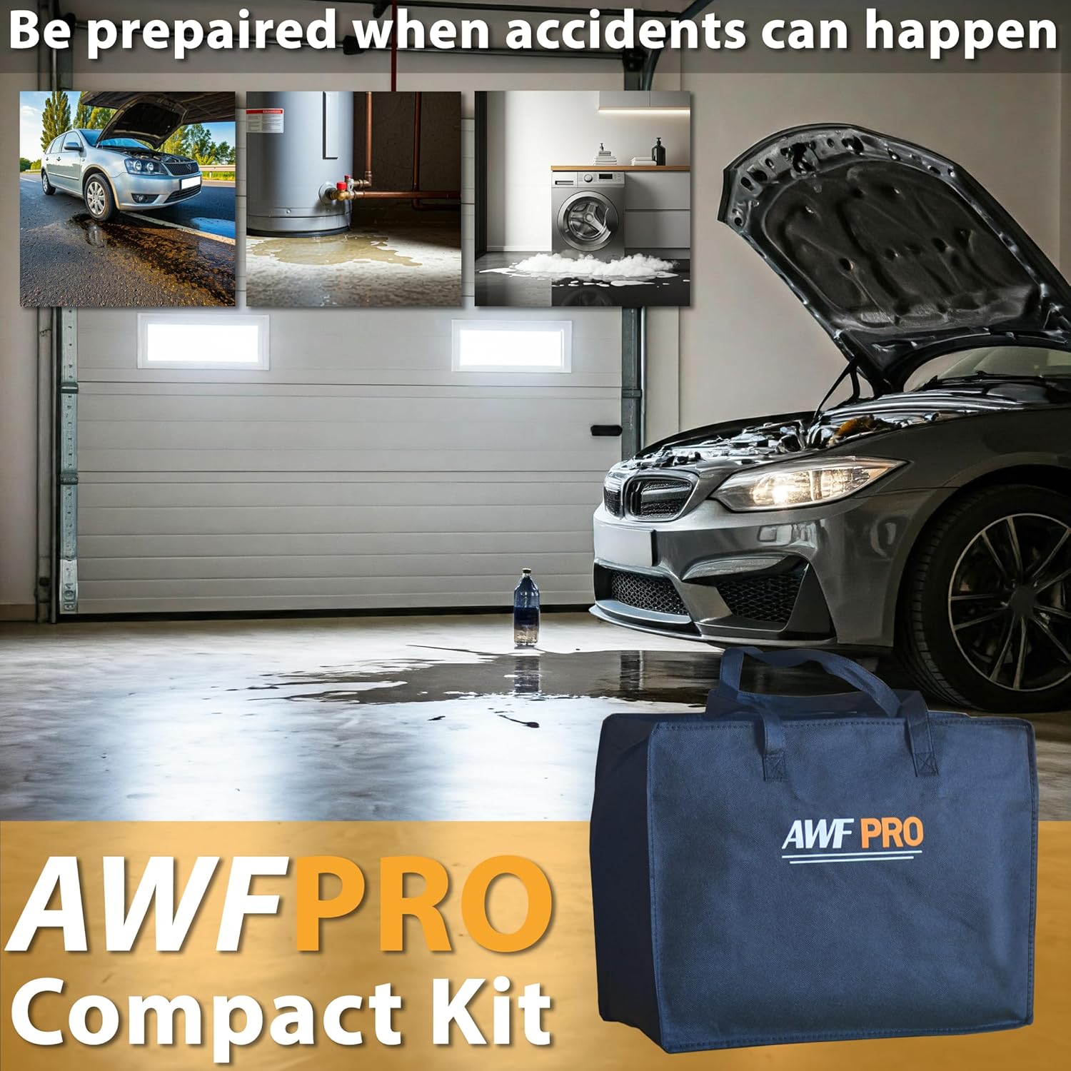 AWF PRO Portable Economy Universal Spill Kit, 25 Pieces: Perfect for Trucks, Restaurants, Vehicles, and Homes. Contains Super Sorbent, Heavy Duty Pads, Socks, Hazmat Bags, & Gloves