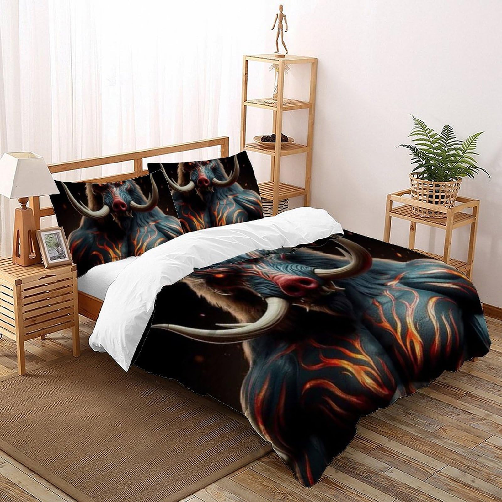 Housse de couette super king sanglier en microfibre imprimé 3D avec taies