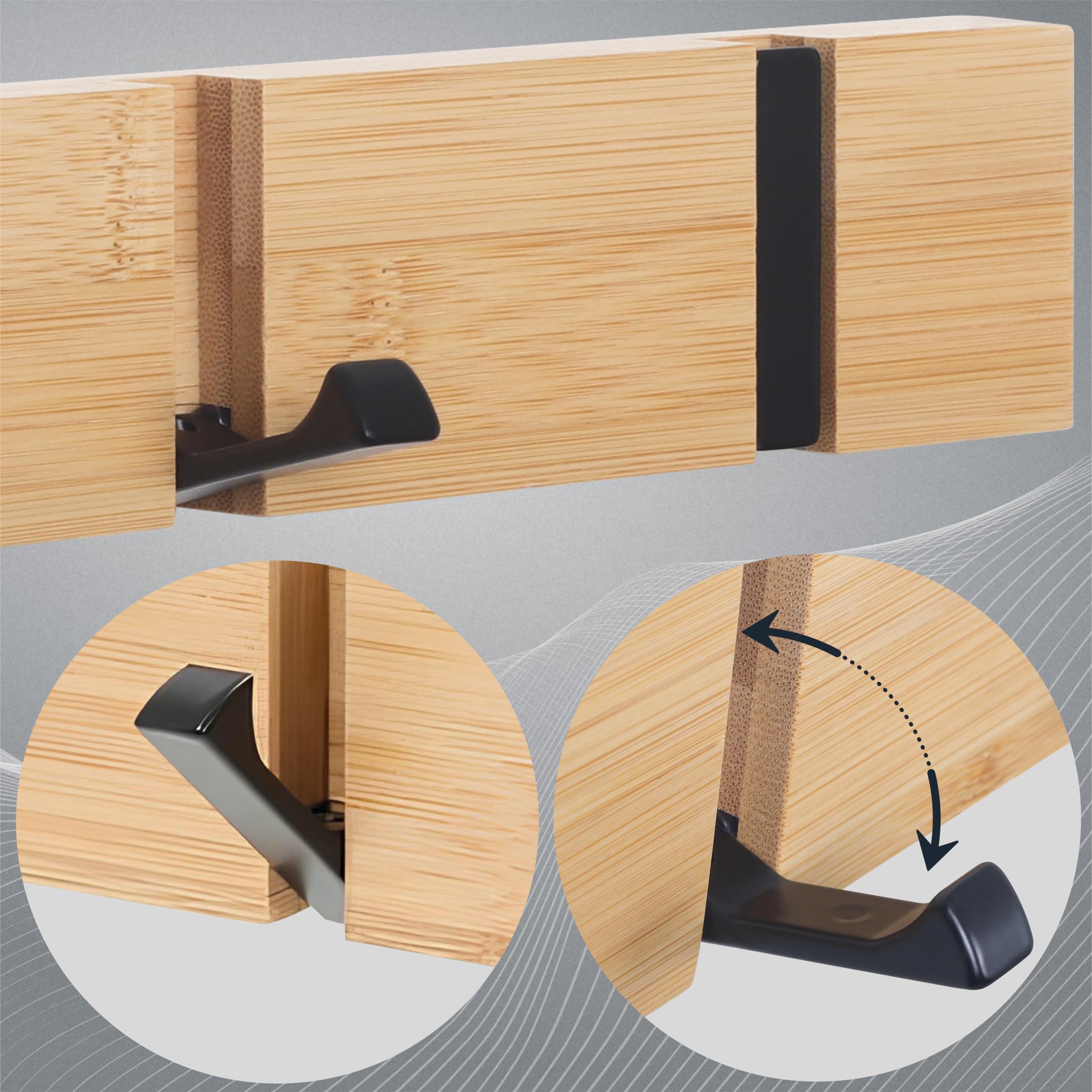 RICOO Modern Coat Hooks Wall Mounted, MH023S-N Wall Hanger with 3 Retractable Hooks - Image 4