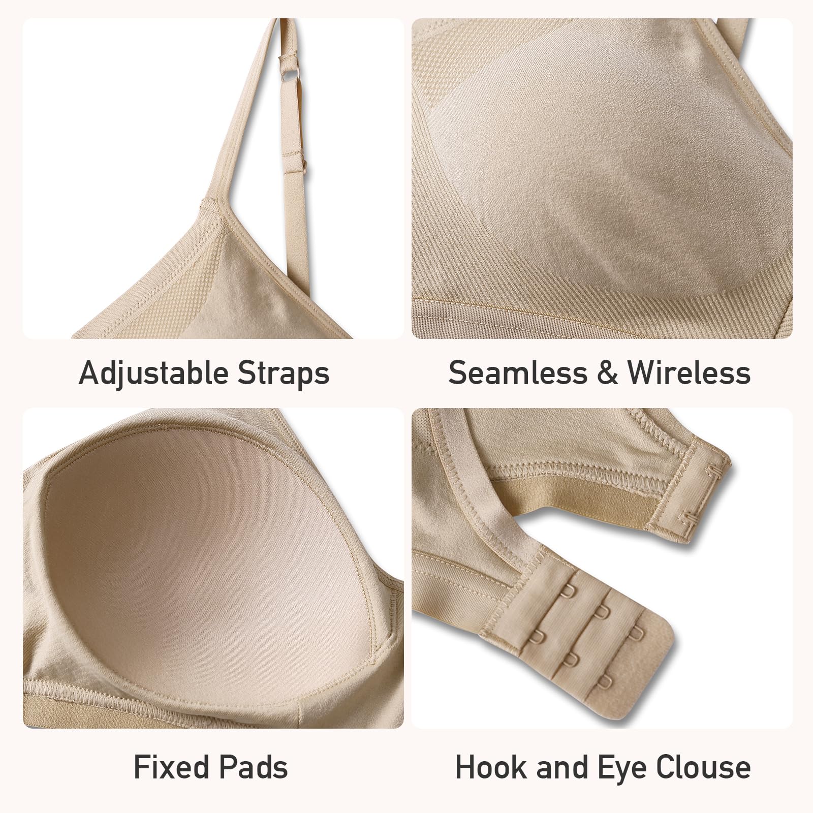INIBUD Sujetadores push up para mujer, reductores, almohadillas fijas sin costuras, correas ajustables, sin aros, inalámbricos