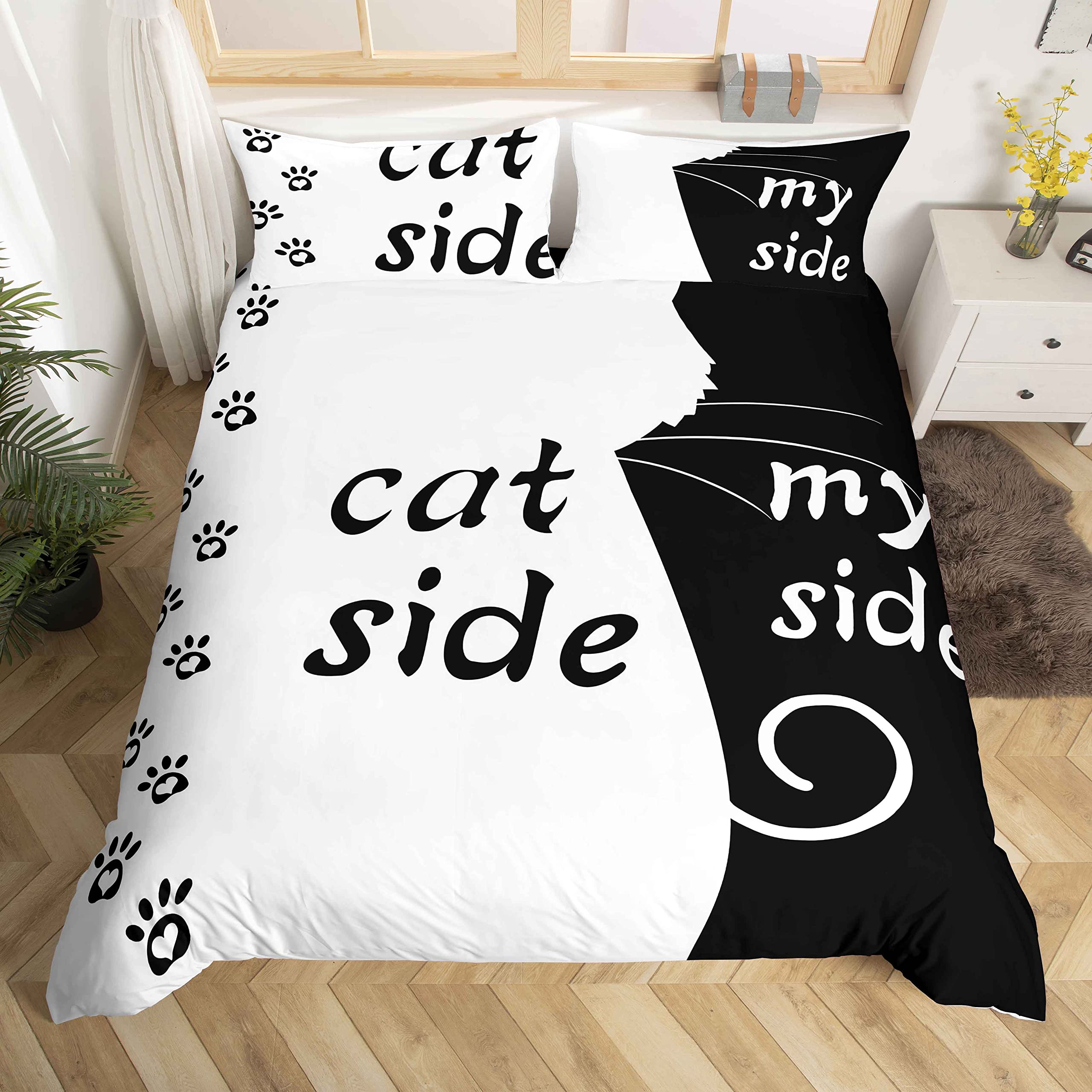 Loussiesd - Set di biancheria da letto ragazzi, bambini, animali domestici, gatti, motivo floreale, con stampa floreale, copripiumino 3D, biancheria da letto e biancheria per letto singolo, 2 pezzi