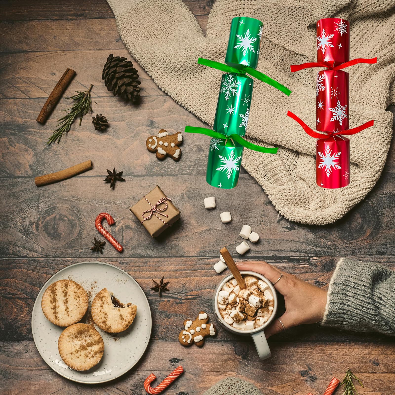Lot de 6 Crackers de Noël de Luxe 25,4 cm avec Jouets d'Horloge, Cadeaux de Fête, Cadeaux Fantaisie pour Enfants, Décoration de Table