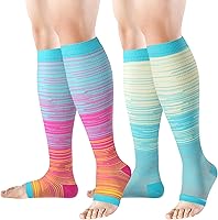 Vista 9 de bropite Calcetines de compresión sin dedos para mujeres y hombres, 2 pares de calcetines de compresión de punta abierta, soporte de 15-20mmHg