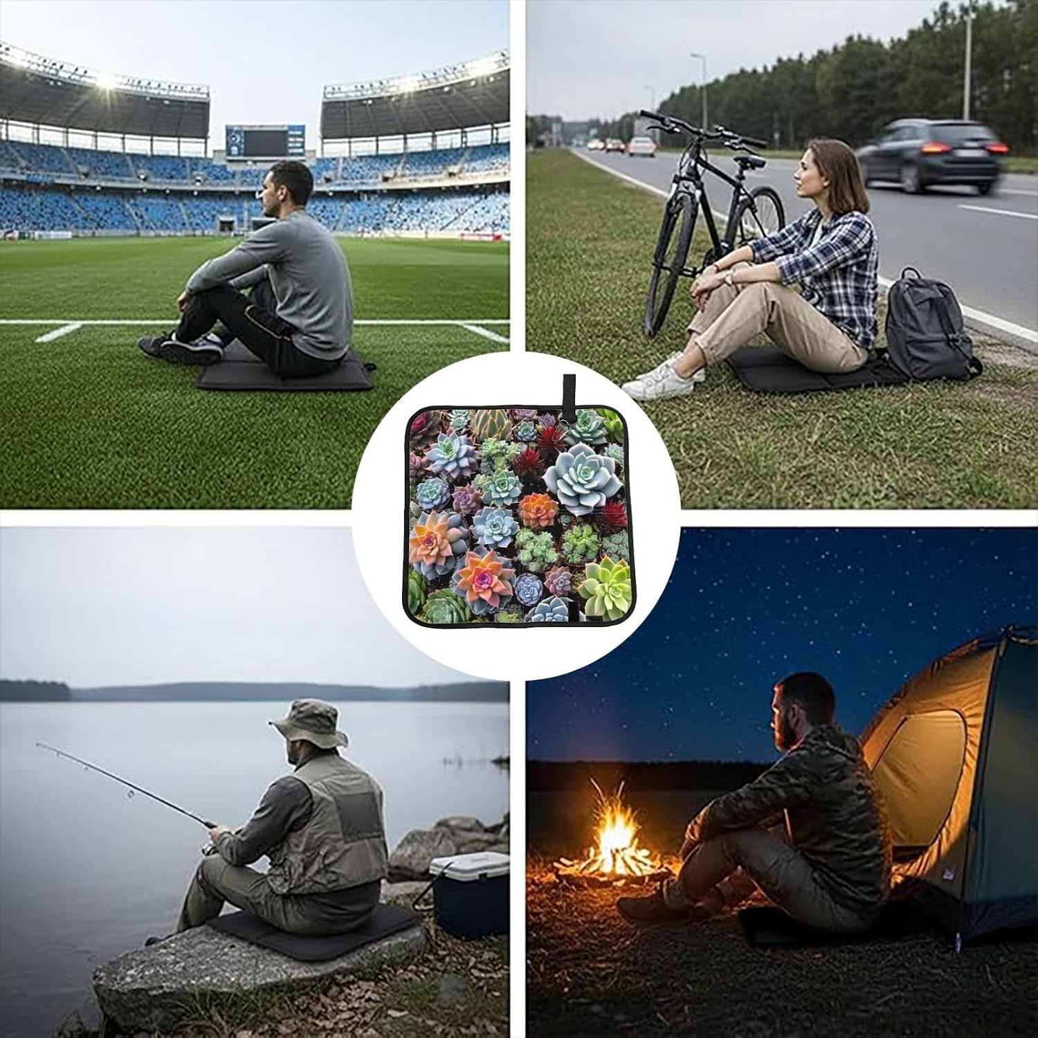 (Colorful Succulent) Sitting Pad Foldable Seat Cushion Lightweight Camping Seat Mat with Hook for Outdoor Hiking Picnic Camping