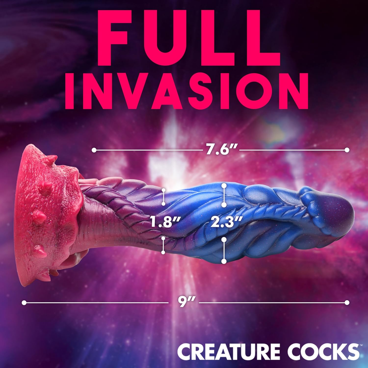 CREATURE COCKS Alien Silicone Dildo for Men, Women & Couples. Firm and Flexible, Strong Suction Base, Sci-fi Fantasy Dildo. Premium Phthalate-Free & Body-Safe Silicone. 1 Piece, Purple, Blue & Pink