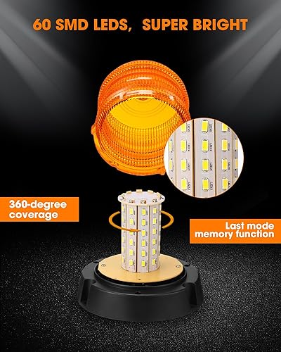 Miniatura 4 de 4 paquetes de 60 luces LED estroboscópicas de 12 V-24 V, luz estroboscópica intermitente de seguridad ámbar con cable magnético y recto de 16 pies