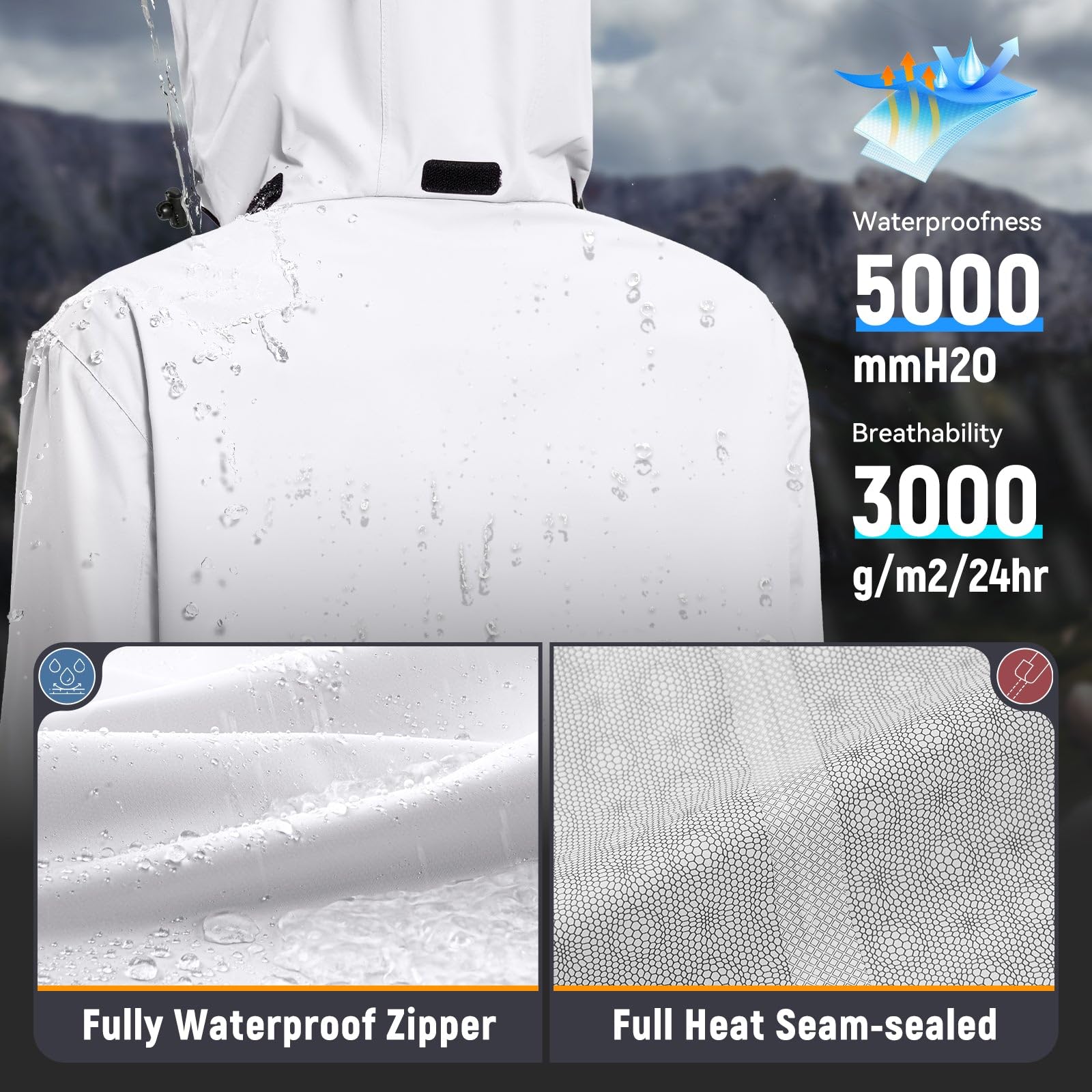 baleaf Veste d'extérieur imperméable pour femme - Manteau de pluie long léger à capuche - Veste de cyclisme pour femme - Veste fonctionnelle coupe-vent respirante - Manteaux de randonnée