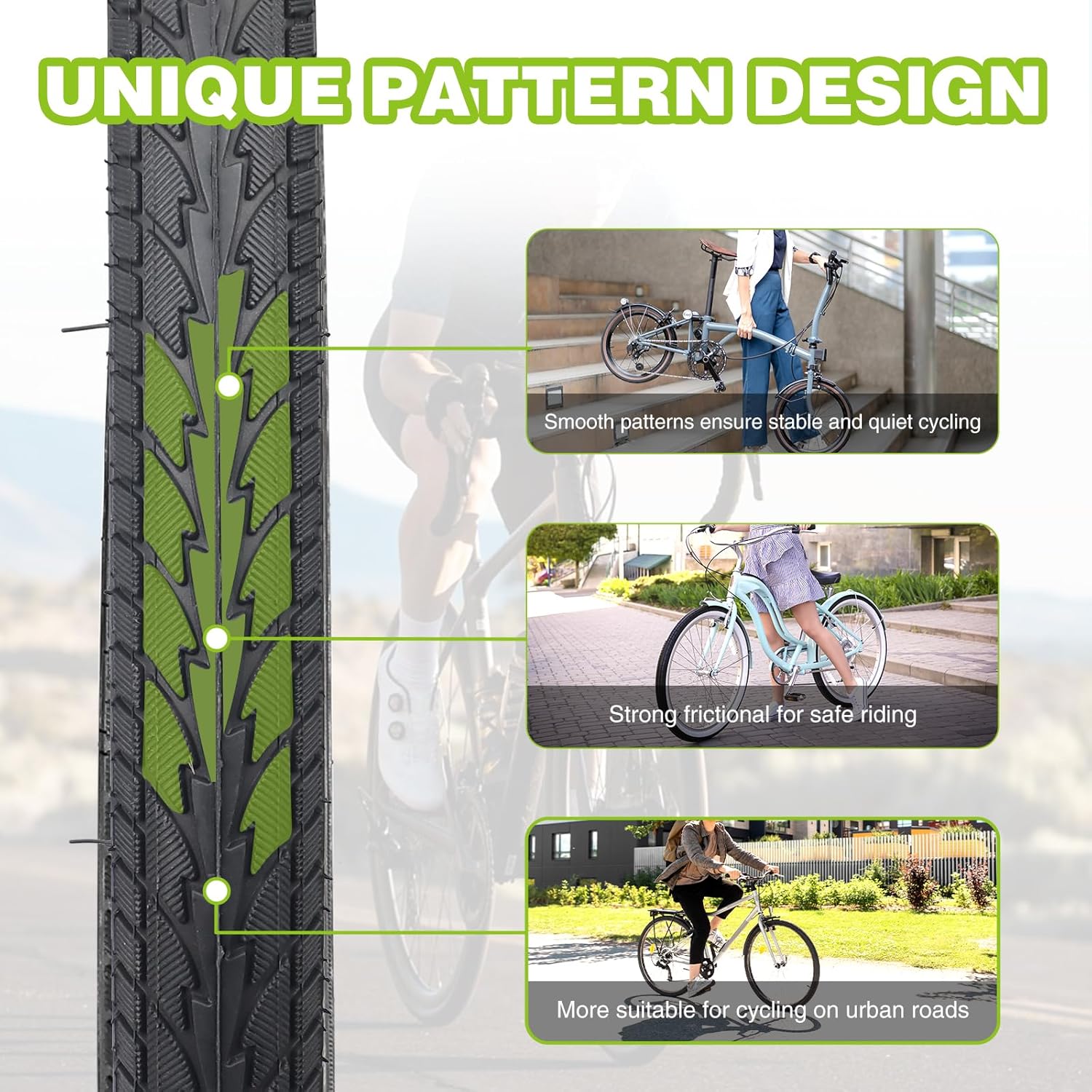 20/24/26 x 1.75 Inch Bike One/Two Pack Bicycle White Wall Side Black Tires Folding Bead Tires with/Without Inner Tubes Compatible with 20"/ 24"/ 26" City Bike, Lady Bicycle, Cruiser Bikes, Tricycles