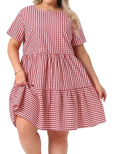 Agnes Orinda Plus Size Gingham Dresses 1950s Vintage Plaid Round