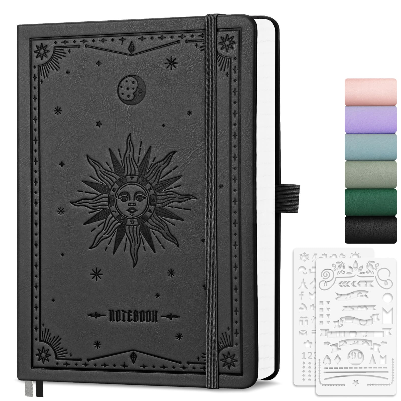 EMSHOI A5 Blank Notebook, Journal for Women and Men, 192 Pages, 100 GSM Thick Notepad, Hardcover Leather Blank book, Ideal for School, Work, Writing, 14.5 x 21 cm - Black