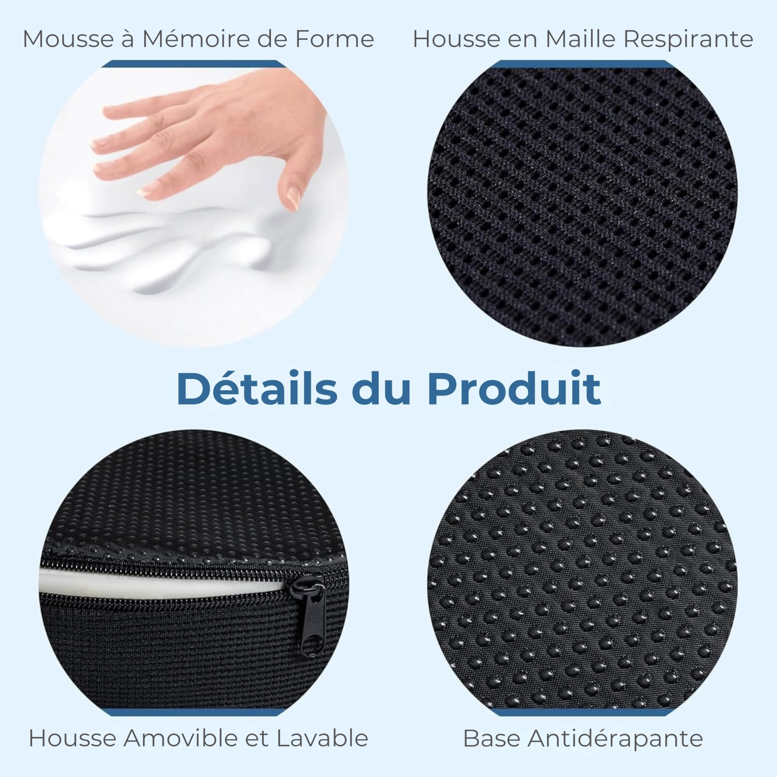 Coussin d’Assise en Mousse à Mémoire de Forme, Coccyx Ergonomique pour Chaise de Bureau, Soulagement Sciatique & Lombaires – Noir