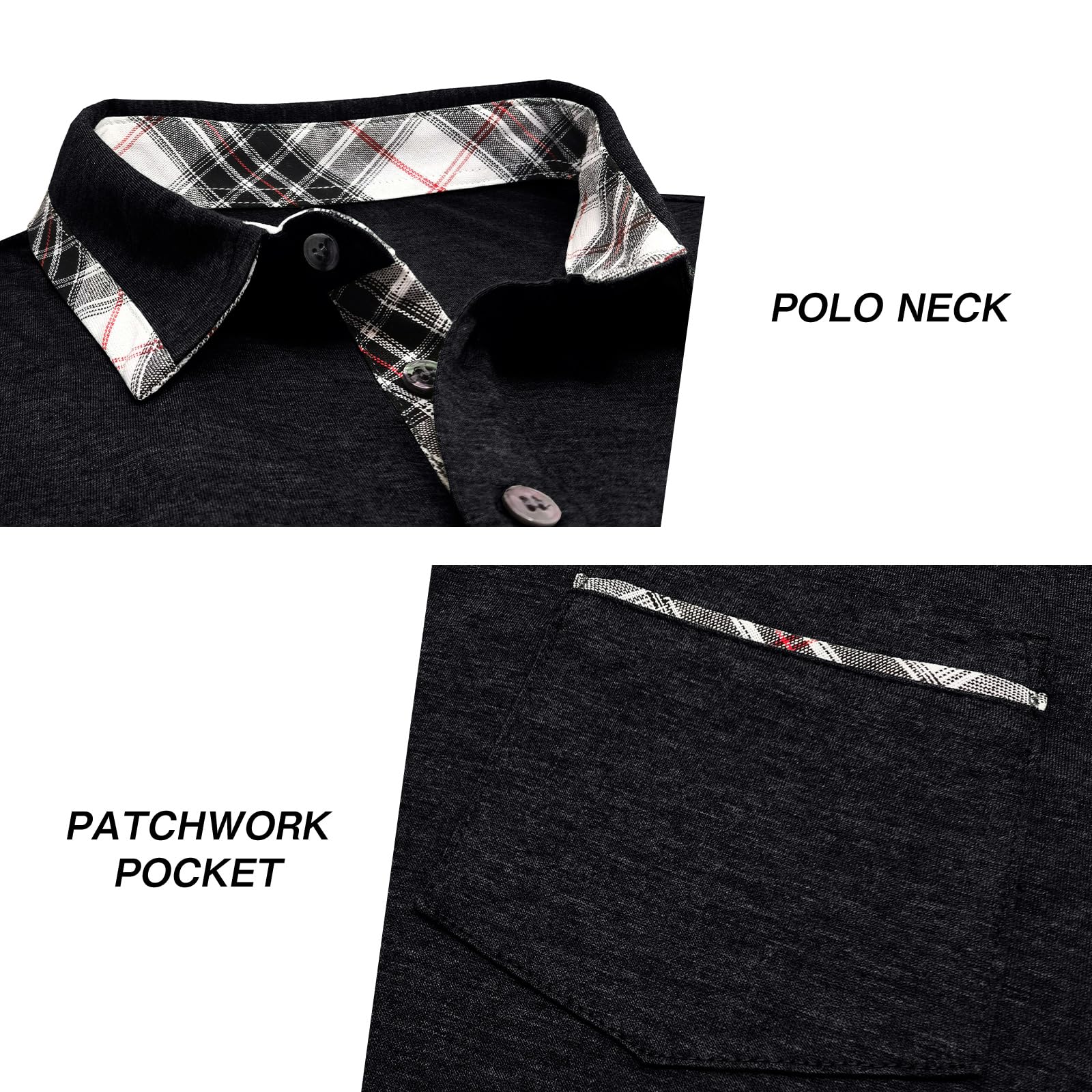 Comilaka Polo Uomo Manica Corta Cuciture a Quadri Polo con Tasca T-Shirt Estiva S-XXL