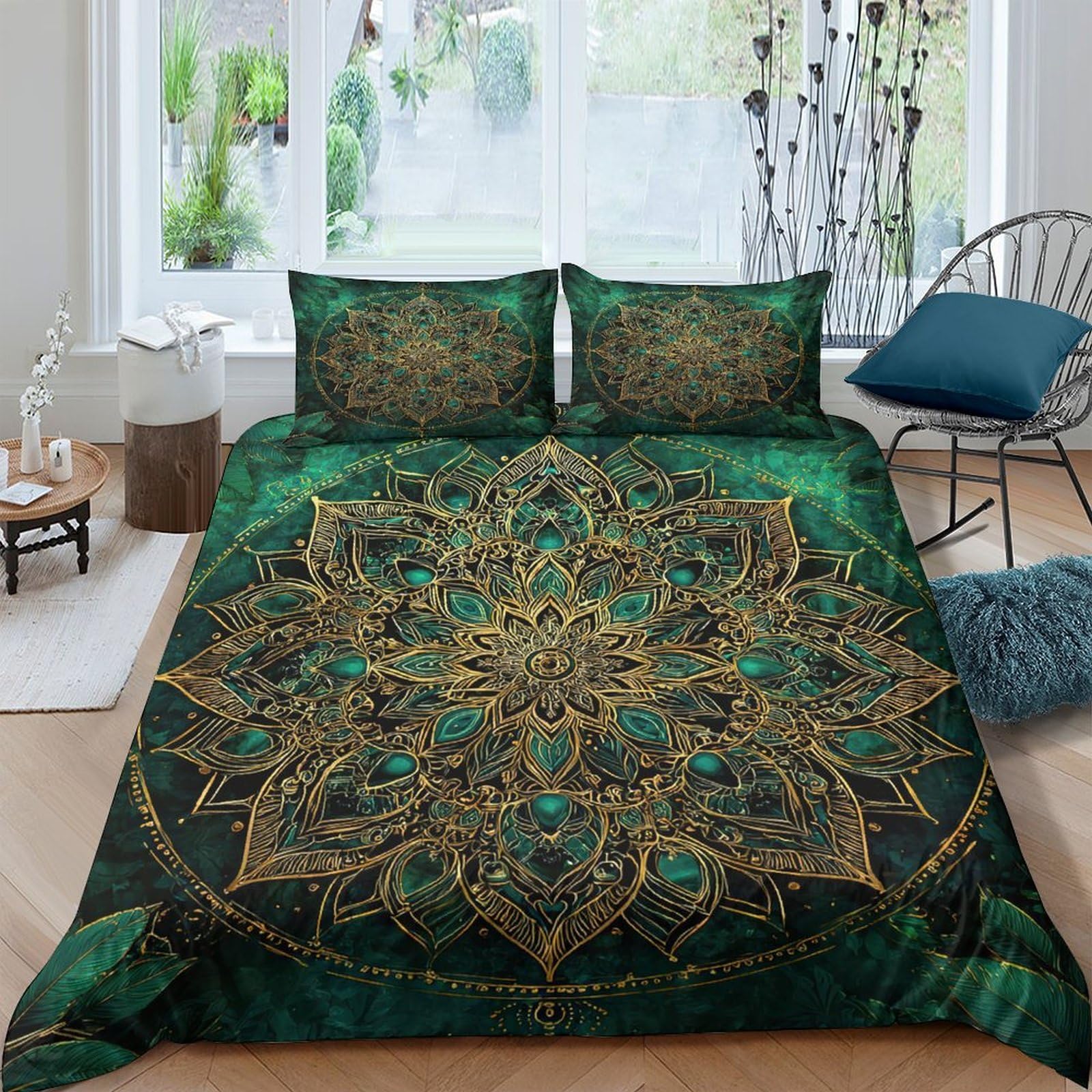 Ctjqhvkz Style-6 3D Printed Mandala Green Fitted Sheet Microfiber Soft Anti-Slip Mattress Cover For Bedroom Guestroom Dustproof Decor Single（135X200cm）