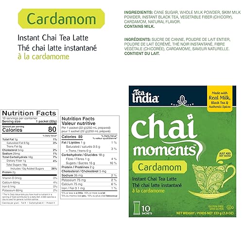 Miniatura 2 de Tea India Chai Moments - Té de cardamomo chai mezcla instantánea con leche mezcla sabrosa de té negro de primera calidad, cardamomo e ingredientes