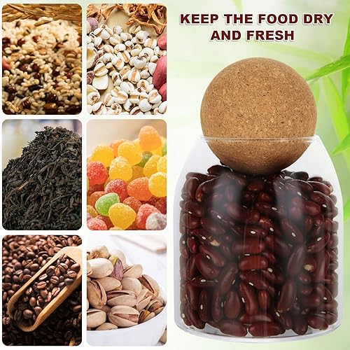 Miniatura 4 de 3 recipientes de almacenamiento de vidrio de 16.9 fl oz17 onzas con bola de corcho, tarro pequeño de cristal para caramelos, lindo organizador