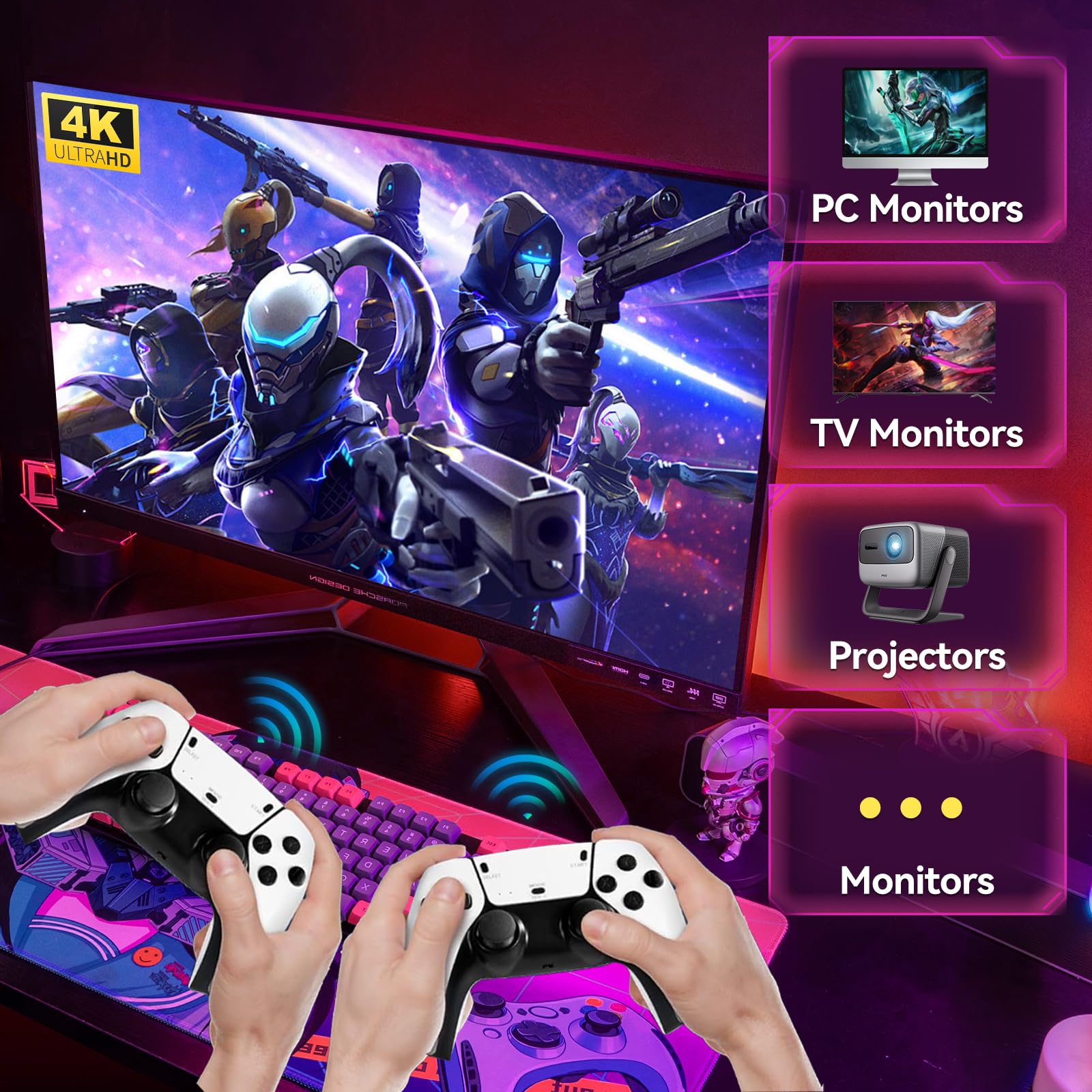 AGSTMG Console de jeux rétro 2026, 4K HDMI avec plus de 40 000 jeux, 23 émulateurs, Plug-and-Play, double manette sans fil 2,4 GHz, 64 Go