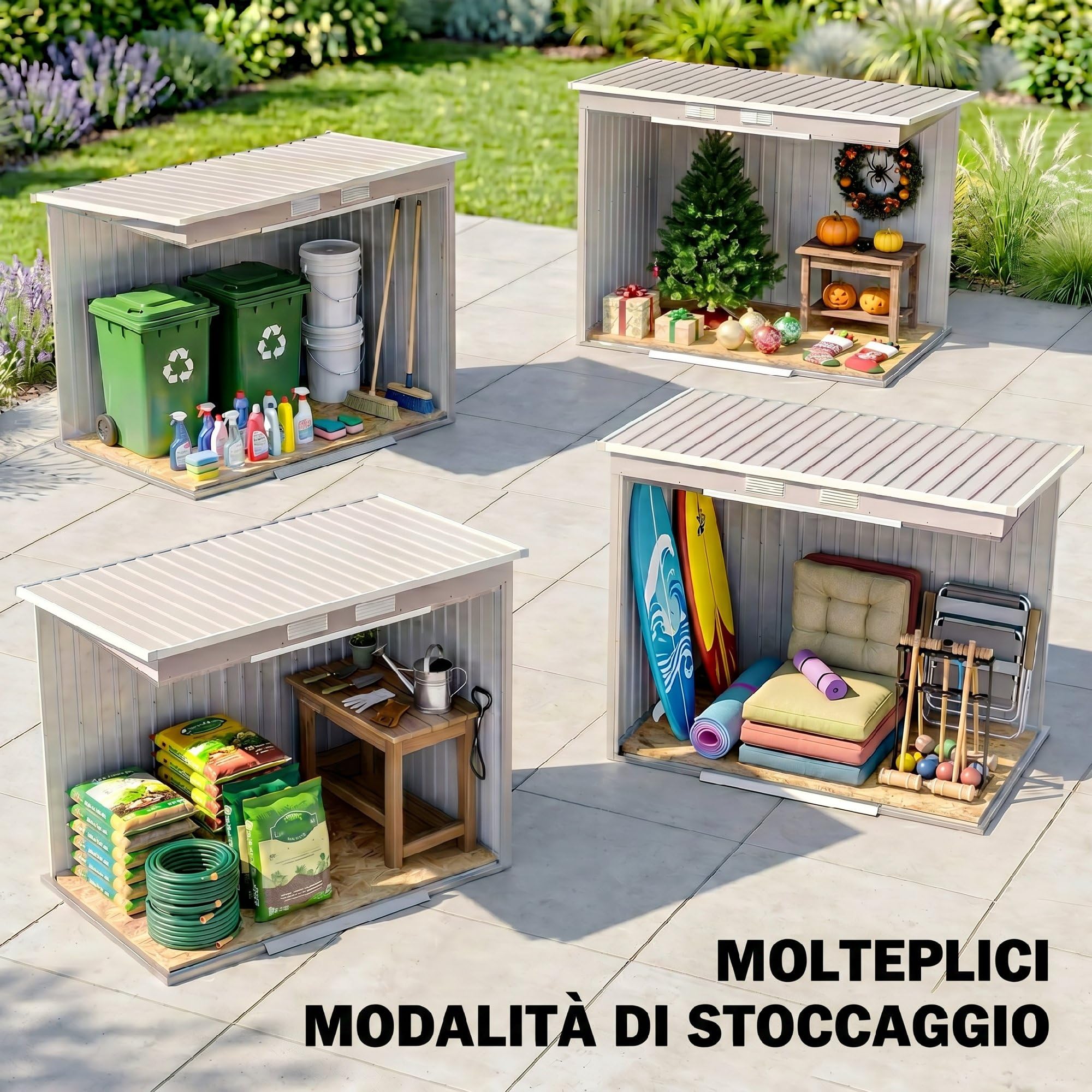 Outsunny Casetta da Giardino 2.42m² Acciaio Zincato con Kit Fondazione 213x130x172 cm Grigio