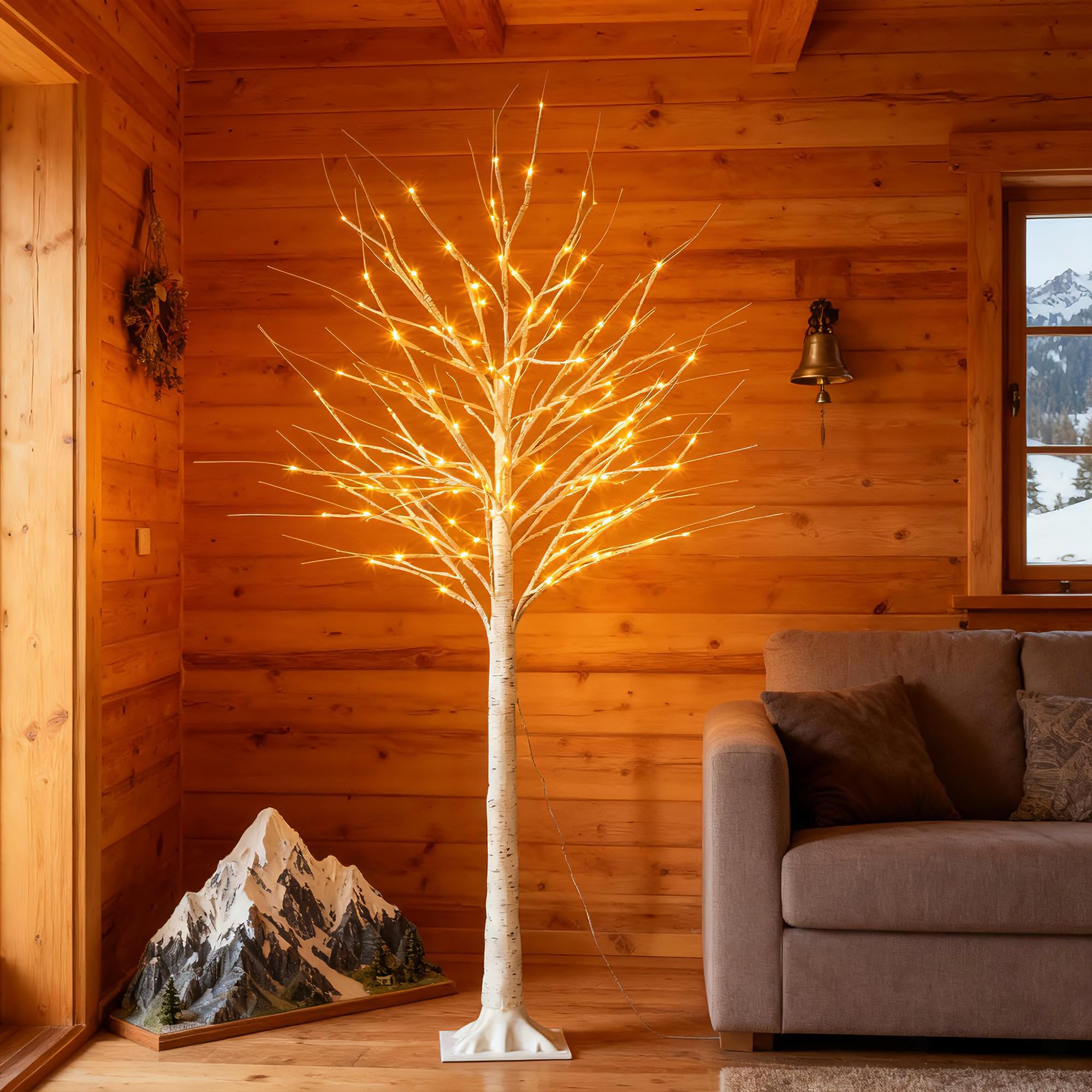 1,5 m beleuchteter Birkenbaum mit 96 LED-Lichtern für Urlaubsdekoration, DIY künstlicher Baum für Zuhause, Hochzeit, Schlafzimmer, Weihnachten (warmweiß), ideal für Innen- und Außendekoration