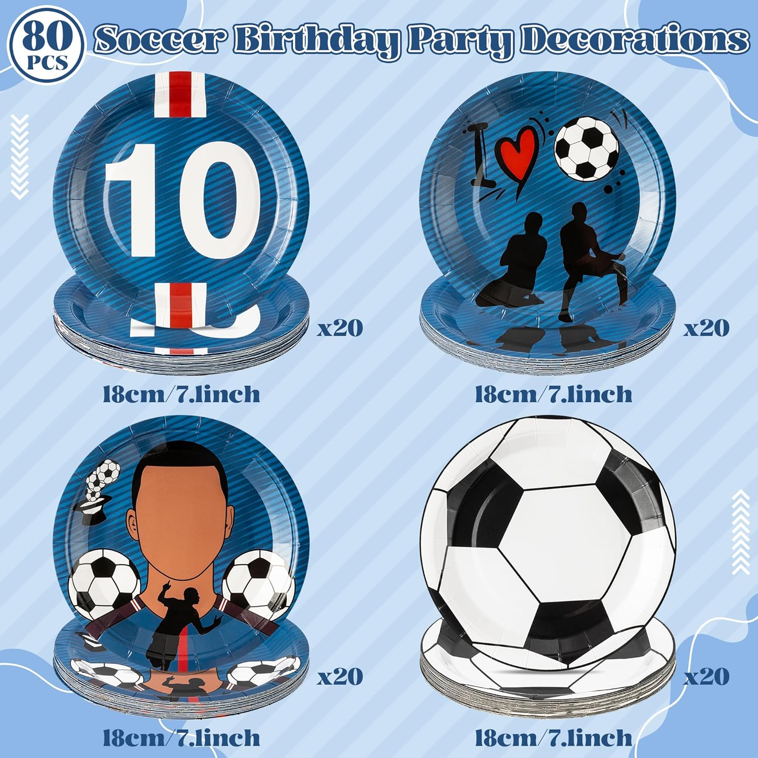 Soccer Party Paper Plates - 80pcs Disposable Soccer Dinner Plate Party Supplies, 7Inch Football Themed Dessert Cake Tableware Platters, Sports Birthday Decorations for Boys Fans Event Games - Image 2