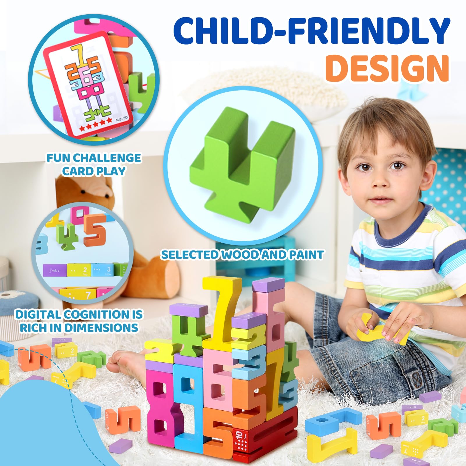 xinrongda 20Pcs Wooden Number Blocks Toys for Kids Wooden Building Blocks with Numbers 1-10 - Image 2