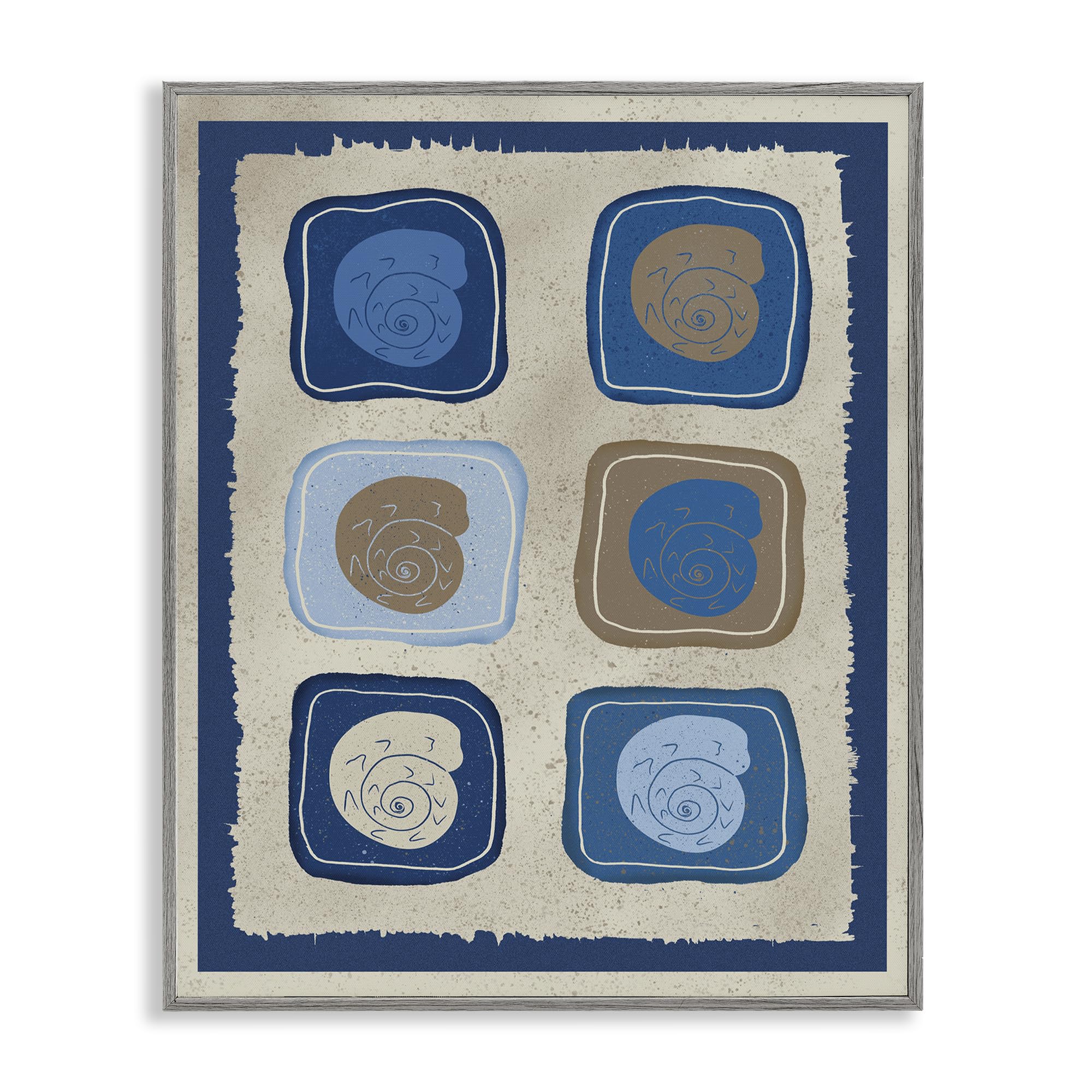 Stupell Industries Farmhouse Gray (Textured) 'Blue Blocked Nautilus'| Framed Giclee Art