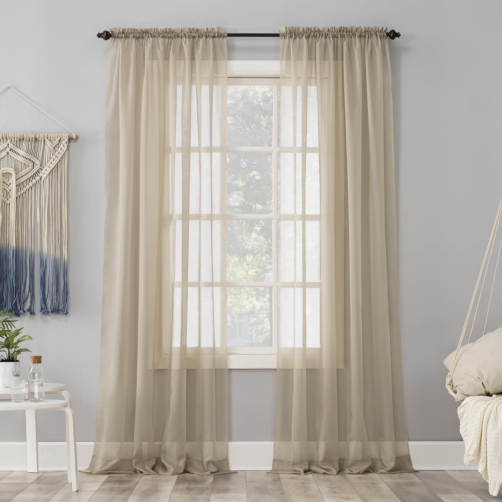 No. 918 Emily Sheer Voile Rod Pocket Curtain Panel, 59" x 95", Stone