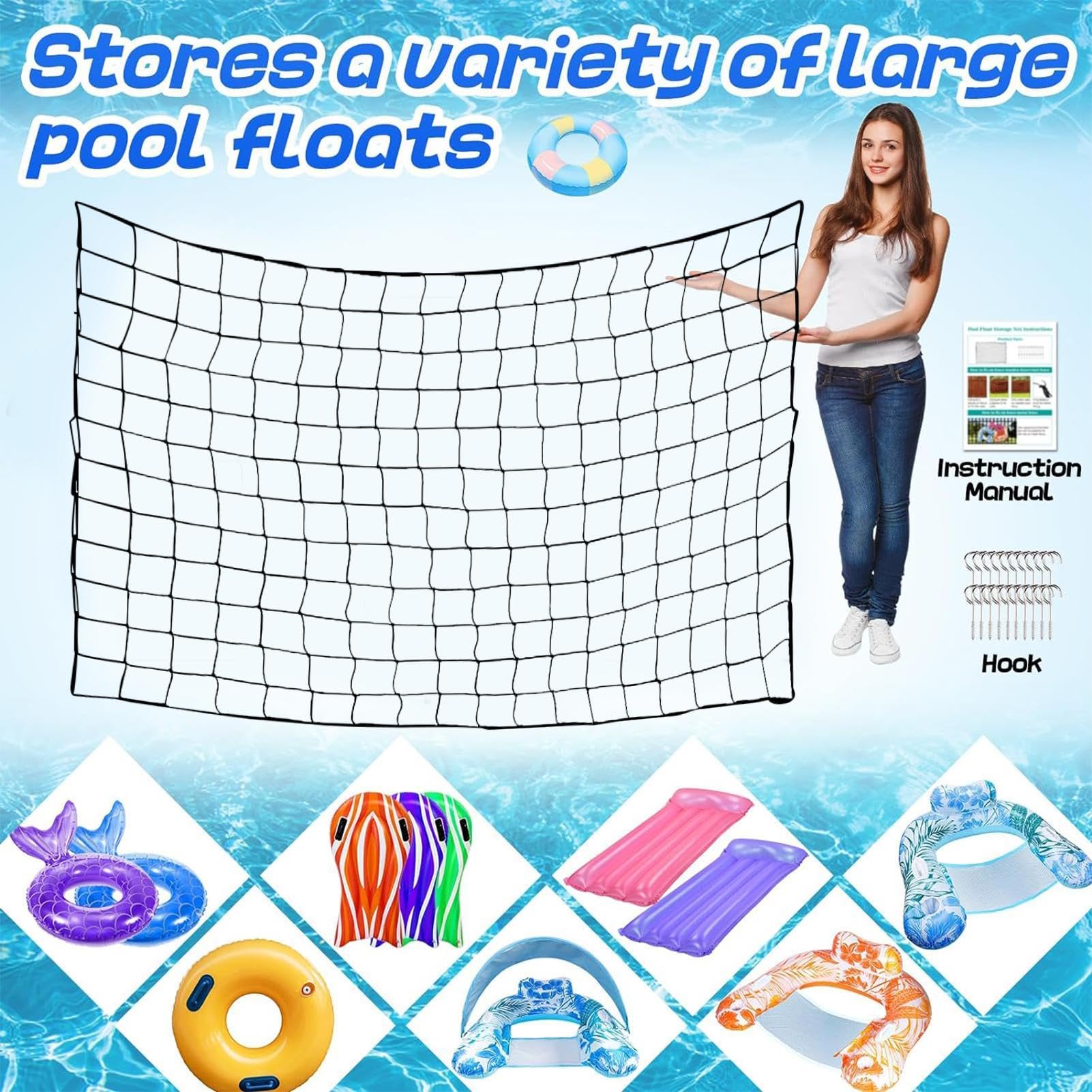 Organisateur de flottants au bord de la piscine, sac en filet de rangement