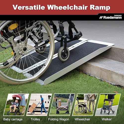 Miniatura 9 de Ruedamann Rampa portátil para silla de ruedas de 2 pies, rampa plegable de aluminio antideslizante para puertas, rampa de umbral de silla de ruedas