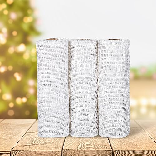 Miniatura 6 de 3 rollos de malla decorativa de arpillera de poliéster de 10 pulgadas de ancho, rollos de cinta decorativa de poliéster para decoración de coronas