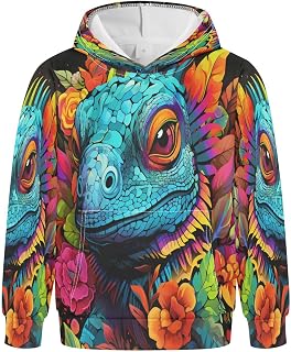 Colorful Iguana Monsters Hoodie Hooded Athletic Sweatshirts 3D Print Hoodies for Girl Boy Men(Health Fabric)