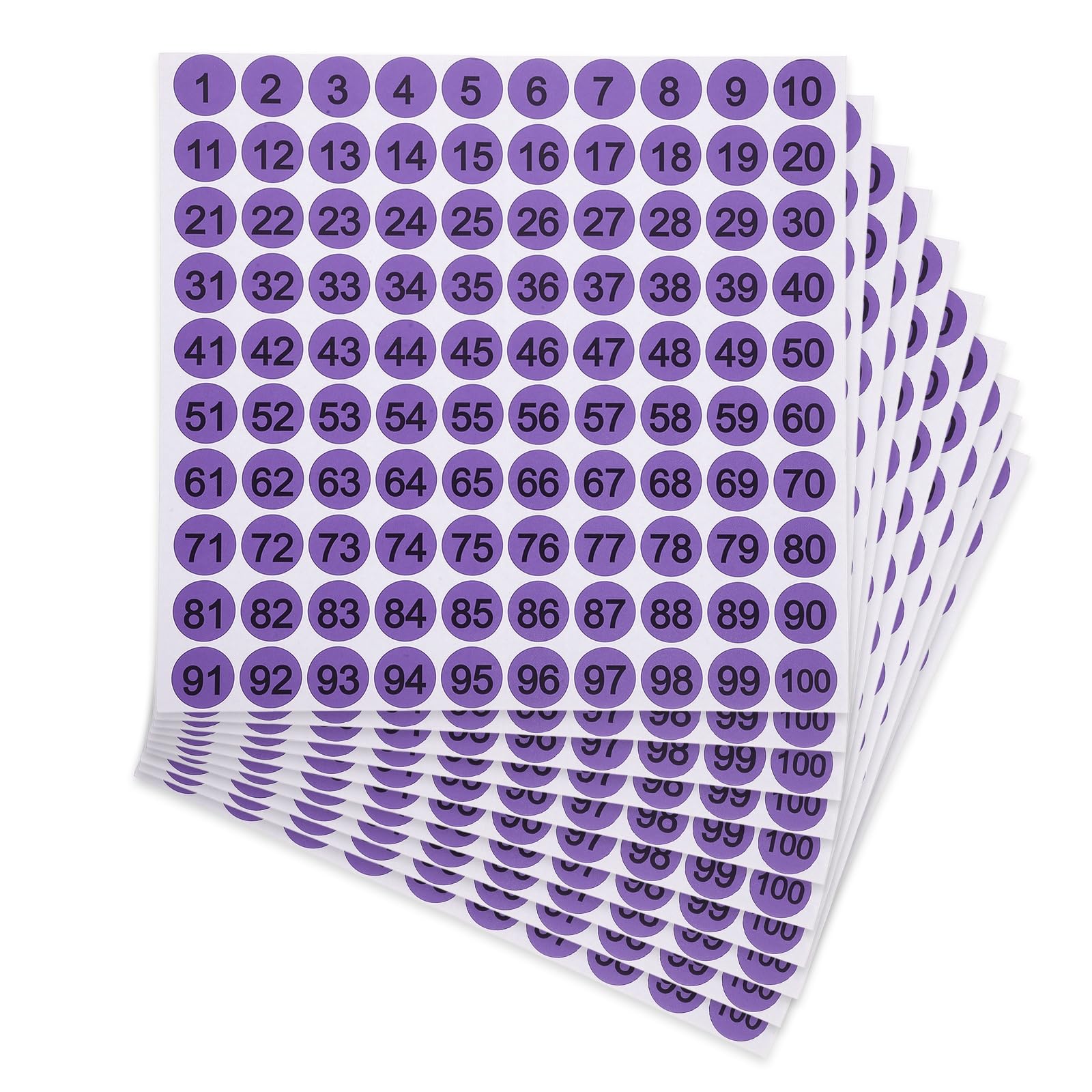PATIKIL 25mm Consecutive Number Stickers, 10 Pcs 1 to 100 Waterproof Self-Adhesive Round Number Sticker Decal for Inventory, Storage Organization, Boxes, Bins, Toolbox, Lockers, Purple