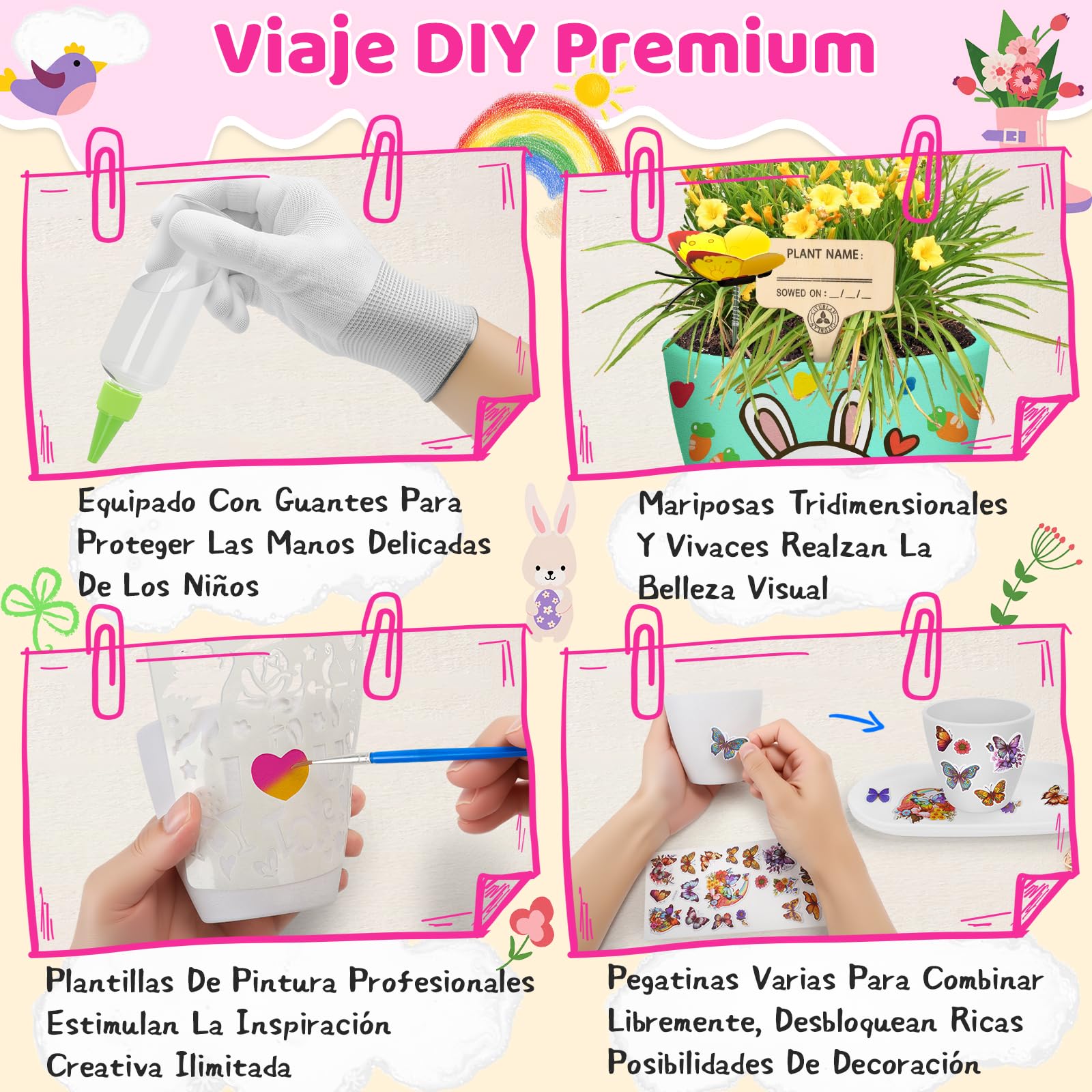 IEEILULU Kit Jardineria Niños, Set Macetas Pintar 35 Piezas, Kit DIY para Pintar Macetas con Herramientas de Jardinería para Niños, Set Huerto Infantil Manualidades Regalos para 3+ Años