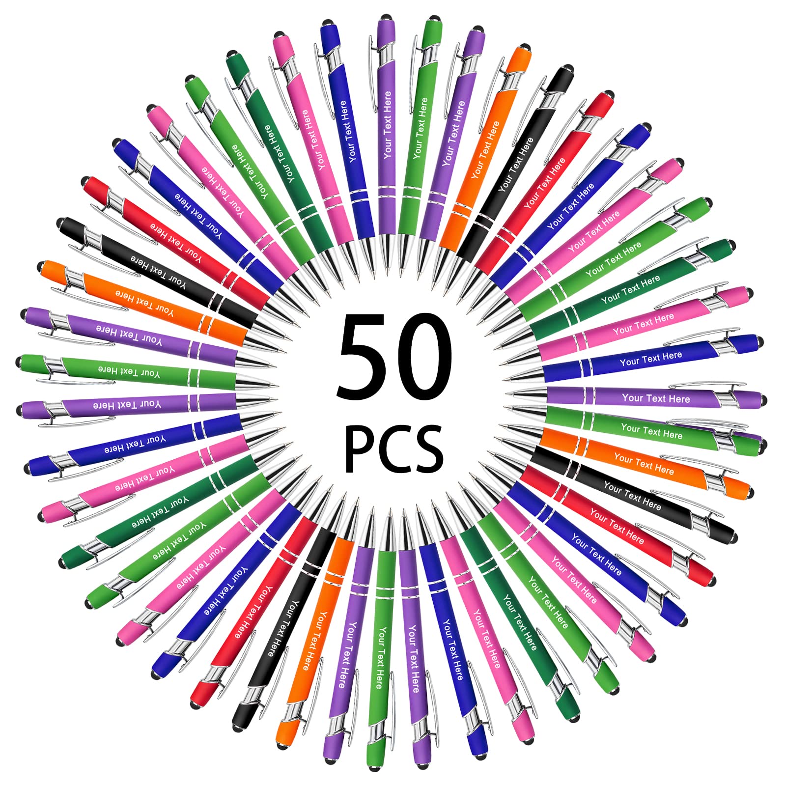 Hapelf Up to 500 Bulk Custom Pens Personalised Engraved Laser Ballpoint Promotional Pens with Names Stylus Tip Retractable Black Ink Pen for Women Men Wedding Christmas 50 Pcs — image 1