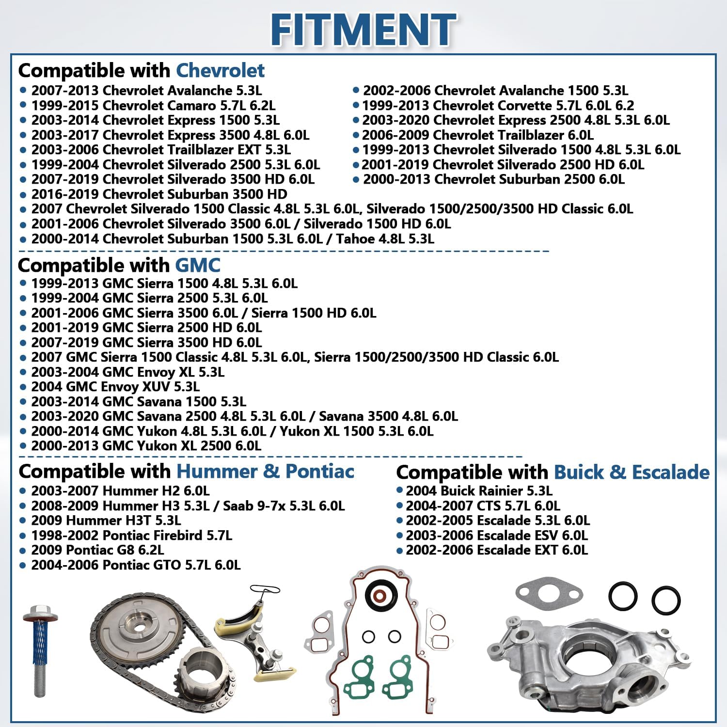 M295HV LS Oil Pump 5.3 Timing Chain Timing Cover Gasket Kit Fit for 2007-2013 Chevy Silverado 1500 Tahoe GMC Sierra Yukon Buick Cadillac 4.8 5.3 6.0 6.2L No VVT