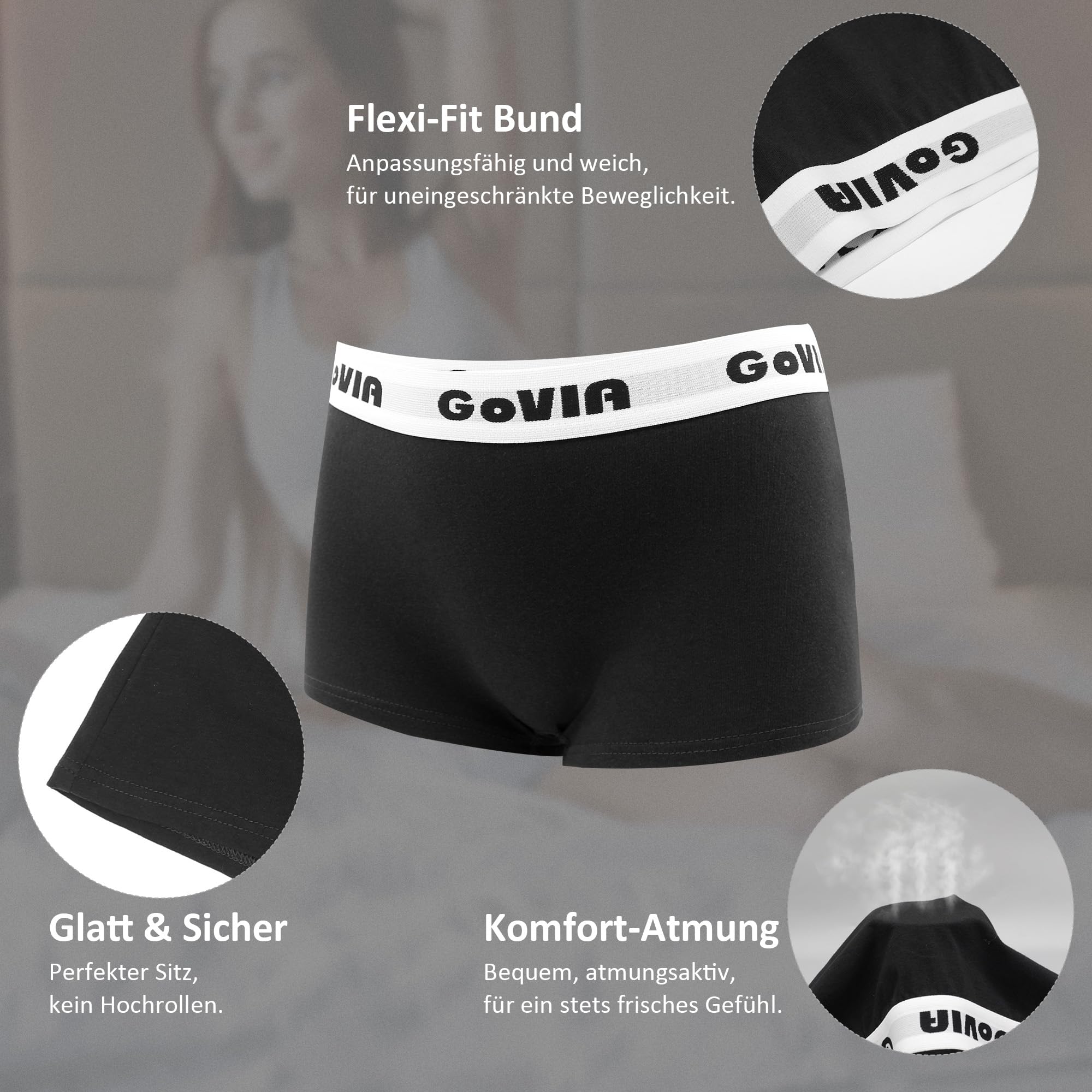 GoVIA Pack de 6 Boxer Mujer Algodon Ropa Interior Transpirable Culotte Suave Tallas S-XL