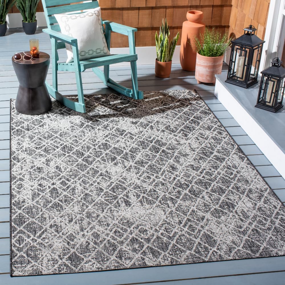 SAFAVIEH Washable Rug Outdoor Courtyard Collection - 4'5" x 6'5", Black & Grey, Non-Shedding & Easy Cleaning, Ideal for Patio, Backyard, Mudroom (CY8380-37621)