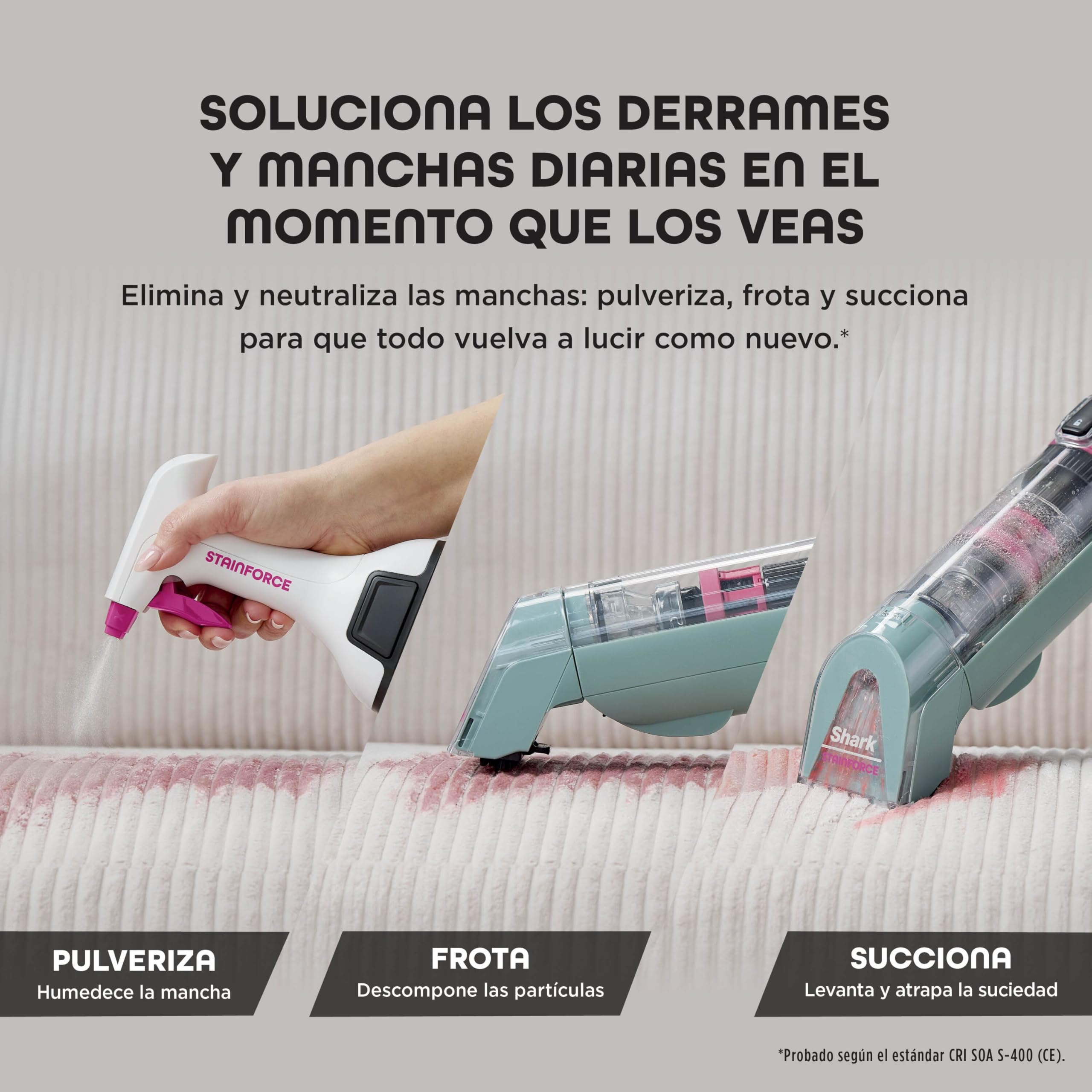 Shark StainForce Limpiador Portátil para Manchas y Olores - Limpieza de Alfombras, Tapicerías, Escaleras y Coches - Incluye Accesorios y 2 Soluciones de Limpieza - Cobre, HX100EUCP