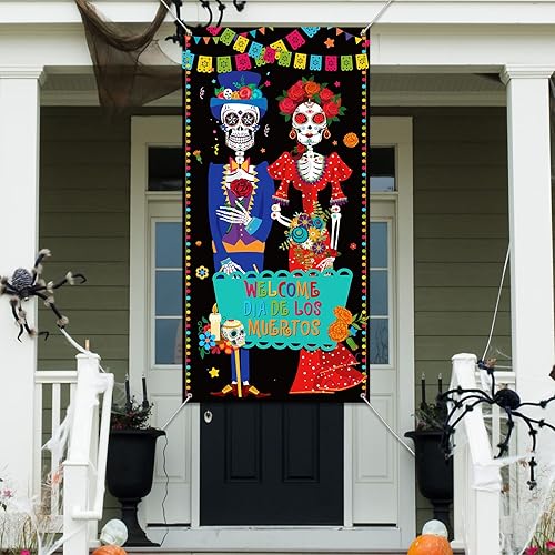 Miniatura 5 de Cartel del Día de los Muertos Mexicano para puerta, cartel para puerta, diseño de calavera de azúcar de México, decoración de pared para interiores