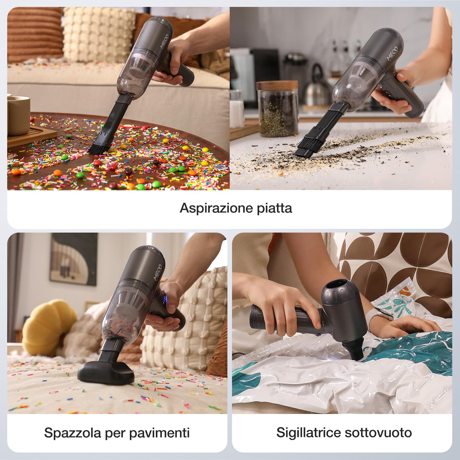 MECO ELEVERDE 4 en 1 Aspirapolvere Auto Portatile Senza Fili, 18Kpa Electric Dust Blower senza fili, tastiera PC, pulizia per laptop, apparecchiature da ufficio, divano, ricarica rapida di tipo C
