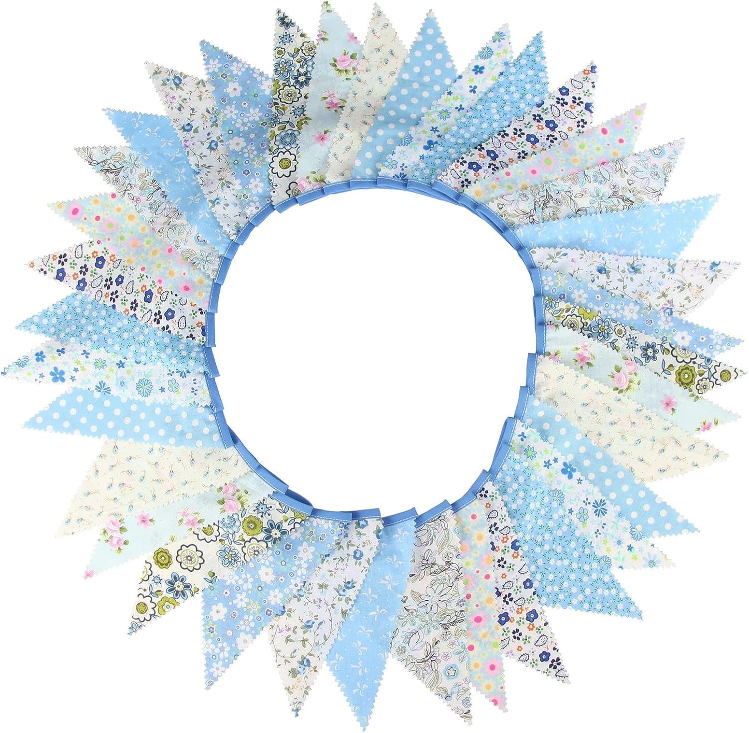 Daaxing 36Pcs Large Fabric Bunting Banner, 33 Feet Garden Bunting Floral Bunting Cotton Vintage, For Wedding Baby Shower Garden Birthday Parties Home Decoration (Blue)