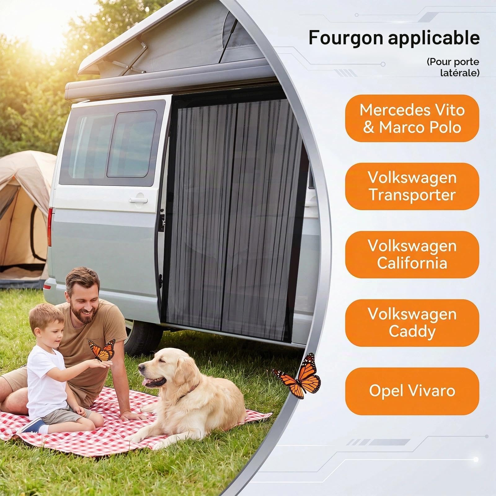 Moustiquaire Magnétique pour Porte Arrière Latérale 150x110 cm Moustiquaires en Maille Noire pour Camping Pêche Voyage et Pique Nique Extérieur