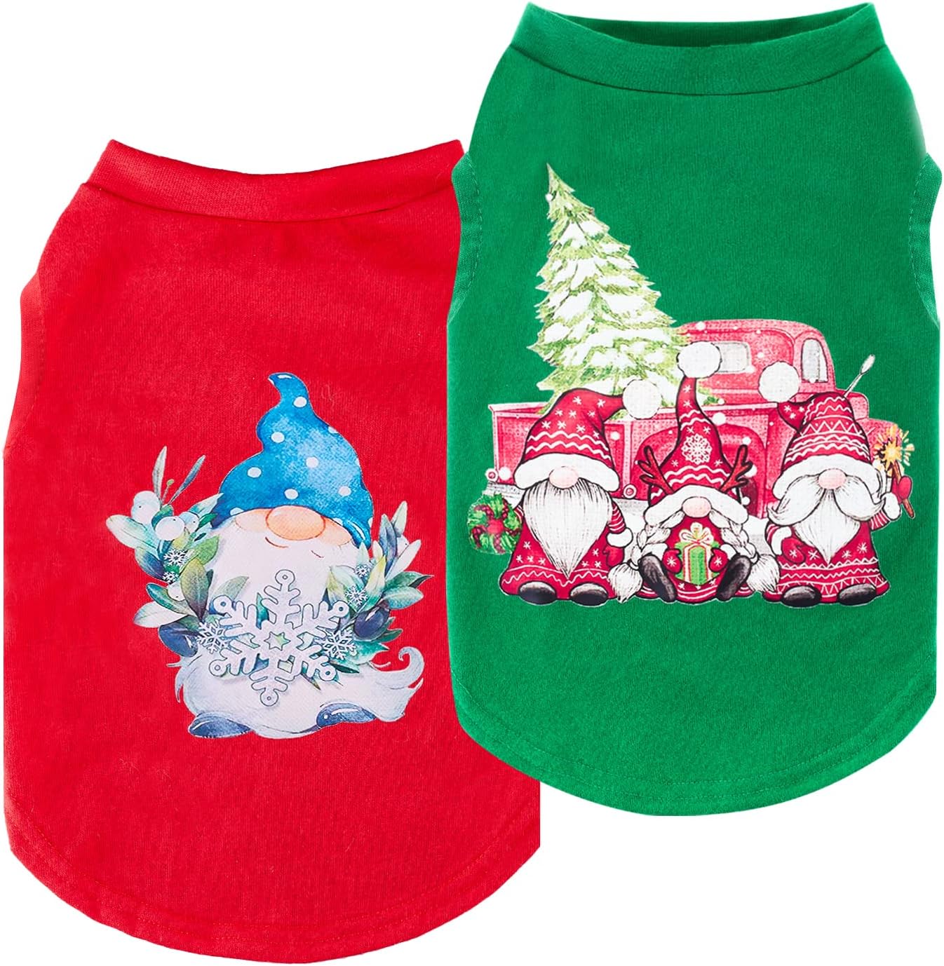 2pcs Christmas Dog Shirt - Funny Puppy T Shirt Lightweight Pet Tank Top Dog Clothes (XX-Large, Green+Red)