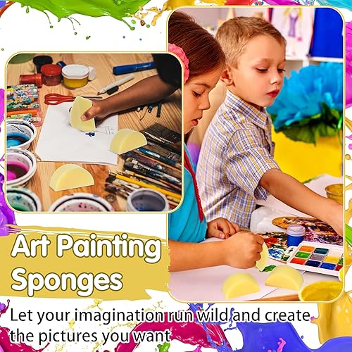 Miniatura 6 de Dandat 24 esponjas amarillas de pintura facial de media luna, esponjas de pintura facial, acuarelas, artistas sintéticos, suministros de pintura